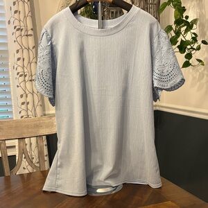 Sky Blue Eyelet Sleeve Blouse